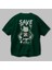 Save The World Bear Arka Baskılı Zümrüt Yeşili Oversize T-Shirt Erkek Kadın Bisiklet Yaka 3