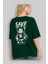 Save The World Bear Arka Baskılı Zümrüt Yeşili Oversize T-Shirt Erkek Kadın Bisiklet Yaka 4