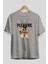 Teddy Bear The Pleasure Ön Baskılı Gri Oversize T-Shirt Unisex Erkek Kadın Bisiklet Yaka 2