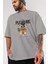 Teddy Bear The Pleasure Ön Baskılı Gri Oversize T-Shirt Unisex Erkek Kadın Bisiklet Yaka 3