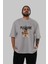 Teddy Bear The Pleasure Ön Baskılı Gri Oversize T-Shirt Unisex Erkek Kadın Bisiklet Yaka 5