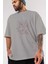 Love Yazılı Ön Baskılı Gri Oversize T-Shirt Unisex Erkek Kadın Bisiklet Yaka 3