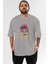 Summer Time Yazılı Ön Baskılı Gri Oversize T-Shirt Unisex Erkek Kadın Bisiklet Yaka 1