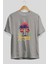 Summer Time Yazılı Ön Baskılı Gri Oversize T-Shirt Unisex Erkek Kadın Bisiklet Yaka 2