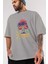 Summer Time Yazılı Ön Baskılı Gri Oversize T-Shirt Unisex Erkek Kadın Bisiklet Yaka 3