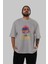 Summer Time Yazılı Ön Baskılı Gri Oversize T-Shirt Unisex Erkek Kadın Bisiklet Yaka 5