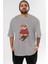 Teddy Bear Ski On Ön Baskılı Gri Oversize T-Shirt Unisex Erkek Kadın Bisiklet Yaka 1