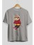 Teddy Bear Ski On Ön Baskılı Gri Oversize T-Shirt Unisex Erkek Kadın Bisiklet Yaka 2