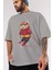 Teddy Bear Ski On Ön Baskılı Gri Oversize T-Shirt Unisex Erkek Kadın Bisiklet Yaka 3