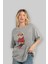 Teddy Bear Ski On Ön Baskılı Gri Oversize T-Shirt Unisex Erkek Kadın Bisiklet Yaka 4