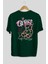 On Fire Bear Arka Baskılı Zümrüt Yeşili Oversize T-Shirt Erkek Kadın Bisiklet Yaka 2