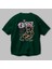On Fire Bear Arka Baskılı Zümrüt Yeşili Oversize T-Shirt Erkek Kadın Bisiklet Yaka 3