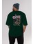 On Fire Bear Arka Baskılı Zümrüt Yeşili Oversize T-Shirt Erkek Kadın Bisiklet Yaka 5