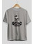 Teddy Bear Lift Weights Ön Baskılı Gri Oversize T-Shirt Unisex Erkek Kadın Bisiklet Yaka 2