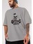 Teddy Bear Lift Weights Ön Baskılı Gri Oversize T-Shirt Unisex Erkek Kadın Bisiklet Yaka 3
