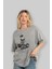 Teddy Bear Lift Weights Ön Baskılı Gri Oversize T-Shirt Unisex Erkek Kadın Bisiklet Yaka 4