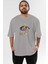Stay Wild Be Free Yazılı Ön Baskılı Gri Oversize T-Shirt Unisex Erkek Kadın Bisiklet Yaka 1