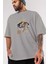 Stay Wild Be Free Yazılı Ön Baskılı Gri Oversize T-Shirt Unisex Erkek Kadın Bisiklet Yaka 3