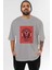 Red Dragon Ön Baskılı Gri Oversize T-Shirt Unisex Erkek Kadın Bisiklet Yaka 1