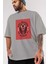 Red Dragon Ön Baskılı Gri Oversize T-Shirt Unisex Erkek Kadın Bisiklet Yaka 3