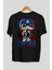 Captain America Arka Baskılı Siyah Oversize T-Shirt Bisiklet Yaka Pamuk Erkek Kadın 2
