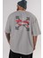 Worldwide Style Arka Baskılı Gri Oversize T-Shirt Unisex Erkek Kadın Bisiklet Yaka 5