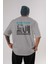 New York 2 Arka Baskılı Gri Oversize T-Shirt Unisex Erkek Kadın Bisiklet Yaka 1