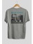 New York 2 Arka Baskılı Gri Oversize T-Shirt Unisex Erkek Kadın Bisiklet Yaka 2