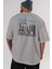 New York 2 Arka Baskılı Gri Oversize T-Shirt Unisex Erkek Kadın Bisiklet Yaka 5