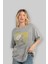 Love Birds Yazılı Ön Baskılı Gri Oversize T-Shirt Unisex Erkek Kadın Bisiklet Yaka 4