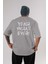 Yeah What Ever Yazılı Arka Baskılı Gri Oversize T-Shirt Unisex Erkek Kadın Bisiklet Yaka 1