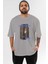 Century 1854 Yazılı Ön Baskılı Gri Oversize T-Shirt Unisex Erkek Kadın Bisiklet Yaka 1