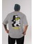 Zero Funk Given Bear Arka Baskılı Gri Oversize T-Shirt Unisex Erkek Kadın Bisiklet Yaka 1