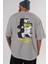 Zero Funk Given Bear Arka Baskılı Gri Oversize T-Shirt Unisex Erkek Kadın Bisiklet Yaka 5