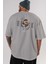 Teddy Bear Rock Arka Baskılı Gri Oversize T-Shirt Unisex Erkek Kadın Bisiklet Yaka 5