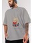Teddy Bear Enjoy Reading Ön Baskılı Gri Oversize T-Shirt Unisex Erkek Kadın Bisiklet Yaka 3