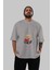 Teddy Bear Enjoy Reading Ön Baskılı Gri Oversize T-Shirt Unisex Erkek Kadın Bisiklet Yaka 5