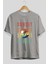 Sunset Yazılı Ön Baskılı Gri Oversize T-Shirt Unisex Erkek Kadın Bisiklet Yaka 2