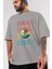Sunset Yazılı Ön Baskılı Gri Oversize T-Shirt Unisex Erkek Kadın Bisiklet Yaka 3