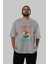 Sunset Yazılı Ön Baskılı Gri Oversize T-Shirt Unisex Erkek Kadın Bisiklet Yaka 5