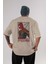 Spiderman (8) Arka Baskılı Bej Oversize T-Shirt Bisiklet Yaka Pamuk Erkek Kadın 1
