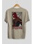 Spiderman (8) Arka Baskılı Bej Oversize T-Shirt Bisiklet Yaka Pamuk Erkek Kadın 2