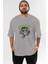 Hulk (8) Ön Baskılı Gri Oversize T-Shirt Bisiklet Yaka Pamuk Erkek Kadın 1