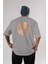 Good Vibes Yazılı 3 Arka Baskılı Gri Oversize T-Shirt Unisex Erkek Kadın Bisiklet Yaka 1