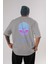 Alien Arka Baskılı Gri Oversize T-Shirt Unisex Erkek Kadın Bisiklet Yaka 1