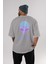 Alien Arka Baskılı Gri Oversize T-Shirt Unisex Erkek Kadın Bisiklet Yaka 4