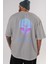 Alien Arka Baskılı Gri Oversize T-Shirt Unisex Erkek Kadın Bisiklet Yaka 5