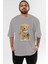 Teddy Bear Dress Up Ön Baskılı Gri Oversize T-Shirt Unisex Erkek Kadın Bisiklet Yaka 1