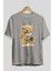 Teddy Bear Dress Up Ön Baskılı Gri Oversize T-Shirt Unisex Erkek Kadın Bisiklet Yaka 2