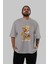 Teddy Bear Dress Up Ön Baskılı Gri Oversize T-Shirt Unisex Erkek Kadın Bisiklet Yaka 5